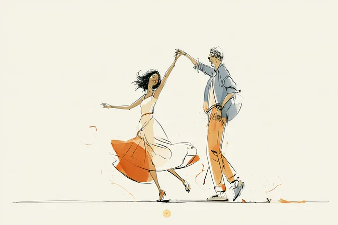 Sara dances with her father, both of them smiling.